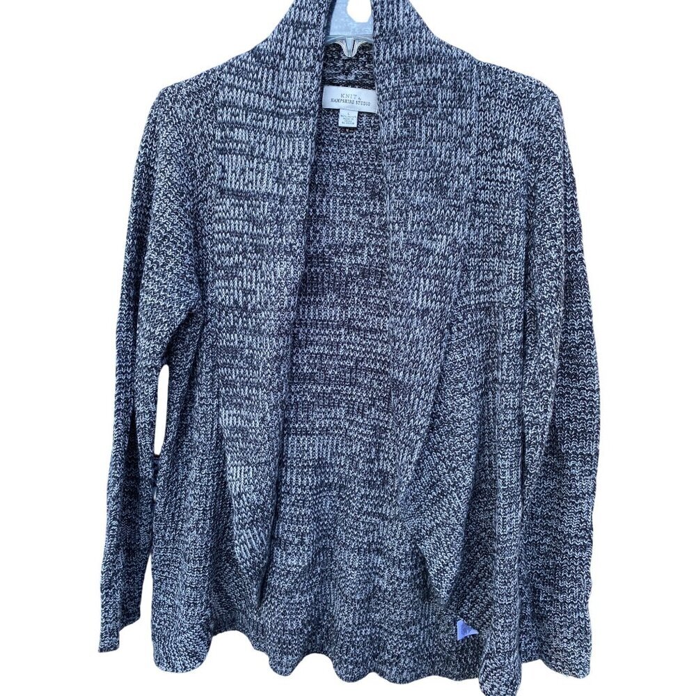 Hampshire Studio Womens Knit Cardigan Sweater Size L Black & White Long Sleeve O